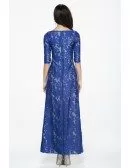 Fashionable Royal Blue Long Lace 1/2 Sleeved Dress