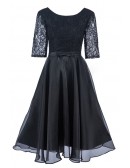 Tea Length Elegant Homecoming Party Dress With Split Lace Sleeves