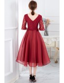Tea Length Elegant Homecoming Party Dress With Split Lace Sleeves