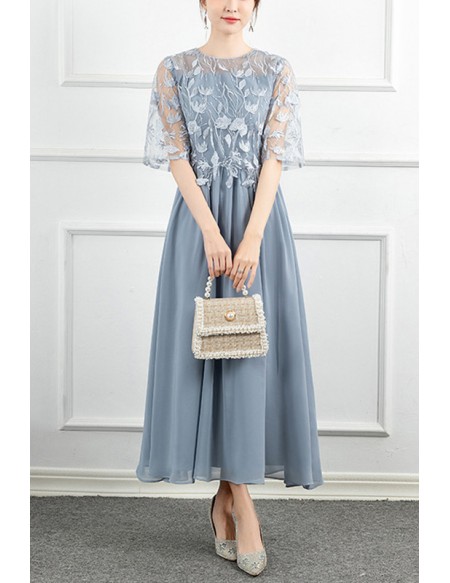 Comfy Chiffon Natural Waist Maxi Wedding Party Dress With Loose Sleeves