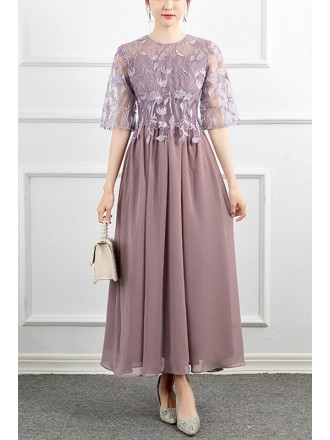 Comfy Chiffon Natural Waist Maxi Wedding Party Dress With Loose Sleeves