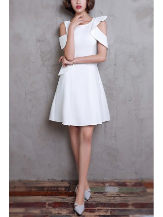 Little White Short Homecoming Graduation Dress With Cold Shoulder