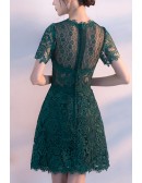 Green Lace Short Party Dress With Sheer Lace Sleeves