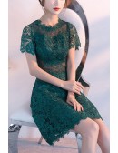 Green Lace Short Party Dress With Sheer Lace Sleeves