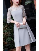 Pretty Aline Short Pleated Wedding Party Dress With Lace Sleeves