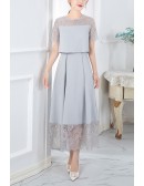 Modest Lace Short Sleeves Wedding Party Dress For Guests