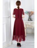 Modest Lace Short Sleeves Wedding Party Dress For Guests