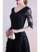 Vneck Long Black Party Dress Lace With Half Sleeves