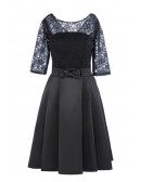 Pleated Short Cute Party Dress With Lace Sleeves