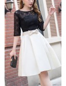 Pleated Short Cute Party Dress With Lace Sleeves