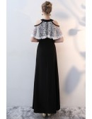 Long Black With White Lace Elegant Party Dress Cold Shoulder