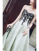 Strapless Special Light Green Homecoming Party Dress With Black Lace
