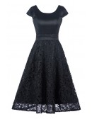 Navy Blue Lace Tea Length Party Dress Wedding Guests With Cap Sleeves