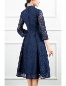Special Pattern Lace Modest Wedding Guest Dress With 3/4 Sleeves