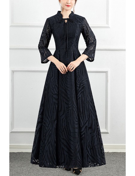 Special Pattern Lace Modest Wedding Guest Dress With 3/4 Sleeves