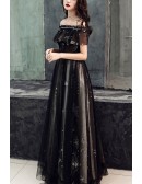 Black Strapless Long Tulle Party Prom Dress With Stars