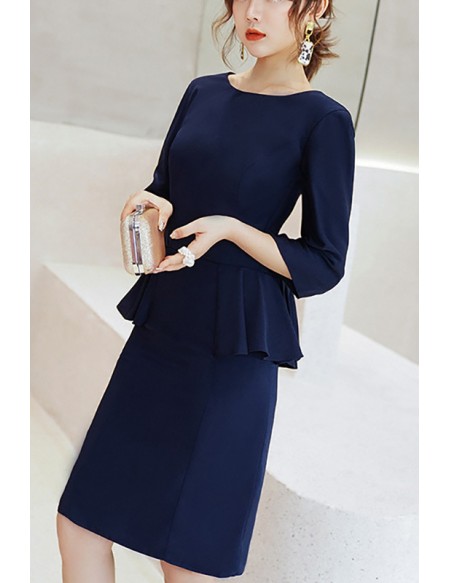 Navy Blue Short Bodycon Wedding Guest Dress With 3/4 Sleeves