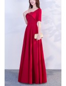 Simple Asymmetrical Shoulder Burgundy Long Party Dress