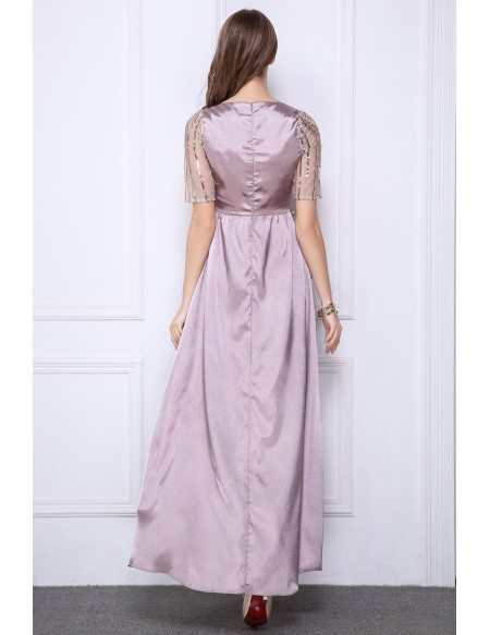 Elegant A-Line Satin Long Evening Dress With Sequins