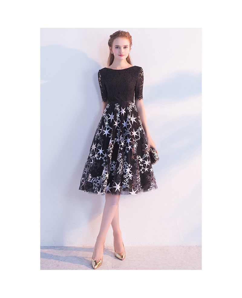 Cute Stars Tulle Knee Length Homecoming Party Dress With Lace Short ...