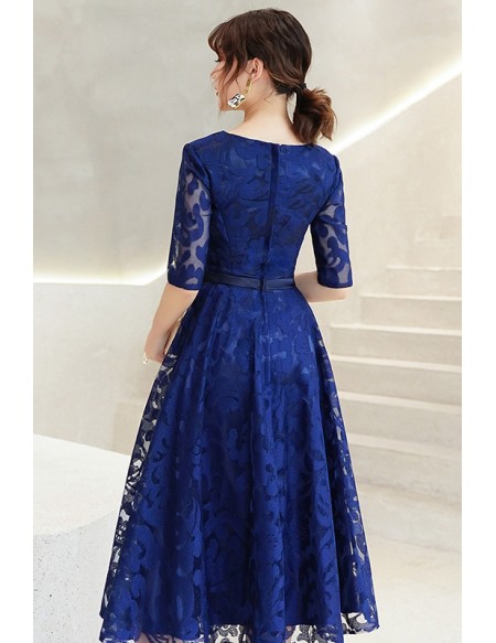 Elegant Lace Tea Length Wedding Guest Dress With Half Sleeves