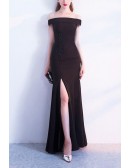 Slim Long Side Split Black Formal Dress Off Shoulder