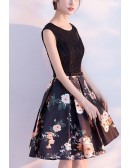 Floral Printed Short Black Homecoming Dress Sleeveless
