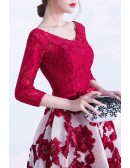 Elegant Tea Length Floral Party Dress Vneck With 3/4 Sleeves
