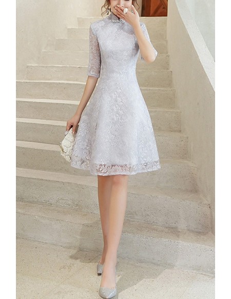 Short Lace Party Dress Short Sleeved With Collar