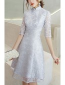 Short Lace Party Dress Short Sleeved With Collar