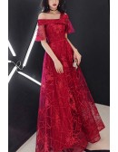 Burgundy Aline Long Prom Dress Asymmetrical Straps