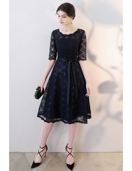 Lace Half Sleeved Homecoming Party Dress With Sash