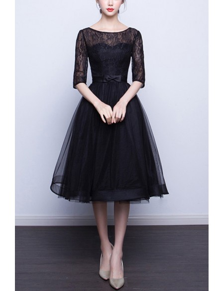 Little Black Tulle Knee Length Homecoming Graduation Dress With Lace ...