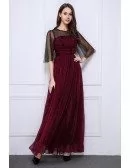 Elegant A-Line Chiffon Printed Long Evening Dress With Sleeves