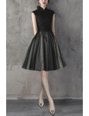 Long Black Tulle Formal Dress Sleeveless With Collar