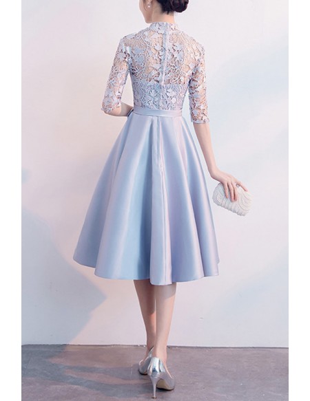 Elegant Blue Wedding Guest Dress With Sheer Lace Sleeves #J1479 ...