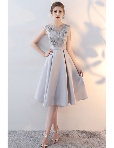 Elegant Grey Knee Length Homecoming Dress Sleeveless