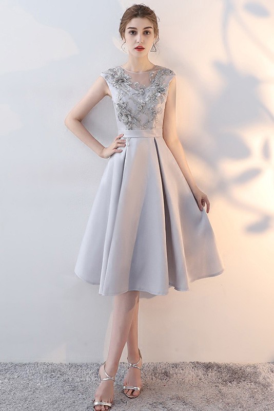 Elegant Grey Knee Length Homecoming Dress Sleeveless #J1423 - GemGrace.com