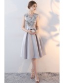 Elegant Grey Knee Length Homecoming Dress Sleeveless