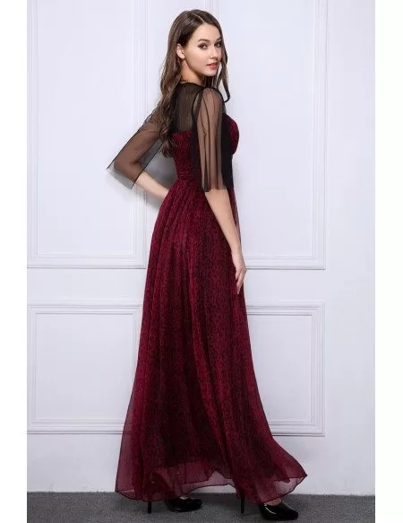Elegant A-Line Chiffon Printed Long Evening Dress With Sleeves #CK518 ...