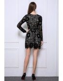 Stylish A-Line Black Lace Mini Wedding Guest Dresses With Long Sleeves