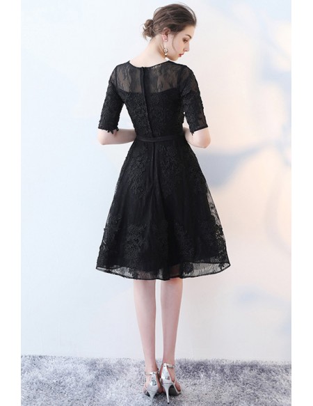 Black Tulle Short Homecoming Dress With Lace Half Sleeves #J1425 ...