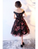 Black And Red Floral Prints Hoco Dress Off Shoulder