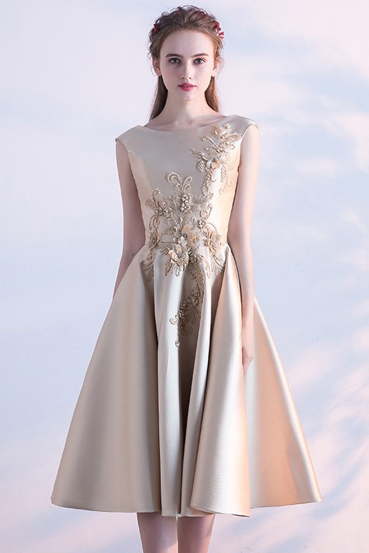 Elegant Champagne Wedding Party Dress With Embroidery #J1471 - GemGrace.com