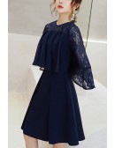 Lace Sleeved Semi Formal Party Dress With Ruffles