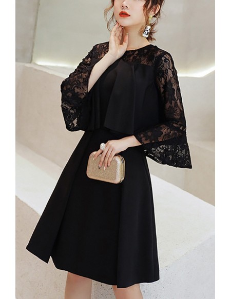 Lace Sleeved Semi Formal Party Dress With Ruffles #J1414 - GemGrace.com
