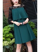 Lace Sleeved Semi Formal Party Dress With Ruffles