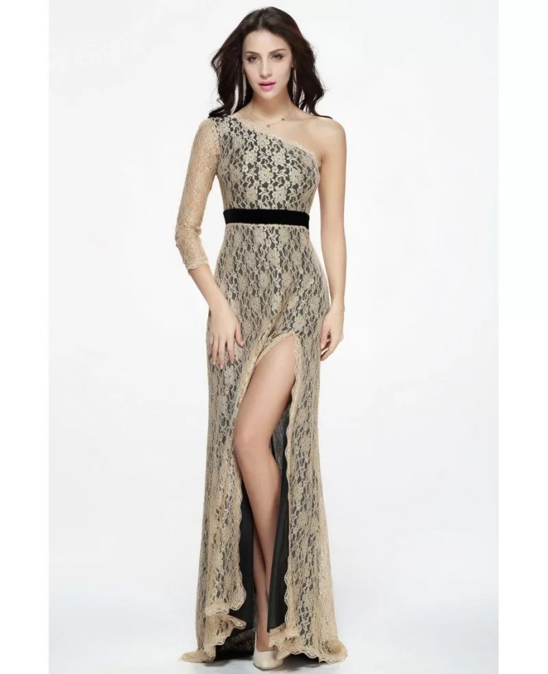 Sexy One Shoulder Lace Long Evening Dress With Front Split #CK337 $88 ...