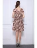 Summer Stylish A-Line Floral Print Short Wedding Guest Dresses With Sleeves