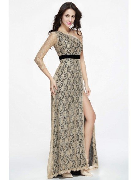 Sexy One Shoulder Lace Long Evening Dress With Front Split